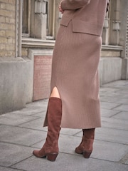 Pure Collection Natural Wool Cashmere Blend Knitted Ribbed Skirt - Image 3 of 4