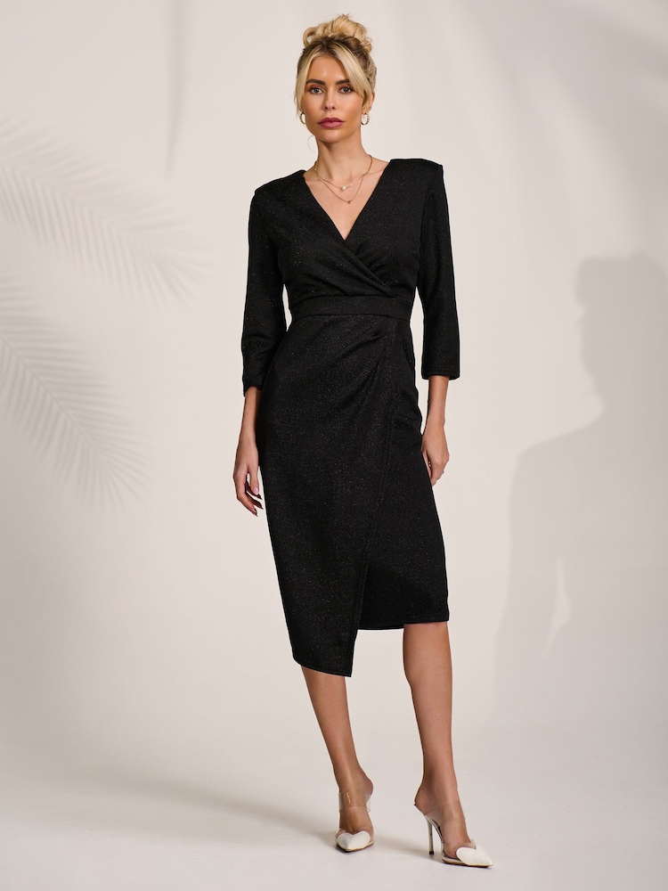 Jolie Moi Black Wrap Bodycon Dress - Image 1 of 6 Jolie Moi Black Wrap Bodycon Dress - Image 1 of 6