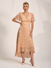 Jolie Moi Orange Floral Pleated Dip Hem Maxi Dress - Image 1 of 6