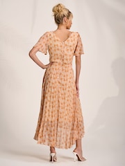 Jolie Moi Orange Floral Pleated Dip Hem Maxi Dress - Image 2 of 6
