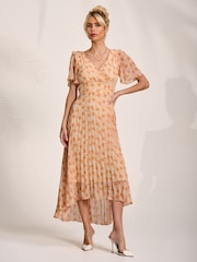 Jolie Moi Orange Floral Pleated Dip Hem Maxi Dress - Image 4 of 6