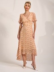 Jolie Moi Orange Floral Pleated Dip Hem Maxi Dress - Image 5 of 6