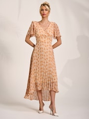 Jolie Moi Orange Floral Pleated Dip Hem Maxi Dress - Image 6 of 6