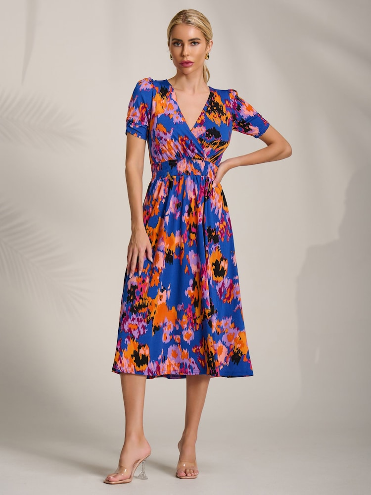 Jolie Moi Sky Blue Short Sleeve Printed Jersey Midi Dress - Image 2 of 6