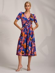 Jolie Moi Sky Blue Short Sleeve Printed Jersey Midi Dress - Image 3 of 6