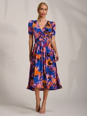 Jolie Moi Sky Blue Short Sleeve Printed Jersey Midi Dress - Image 4 of 6