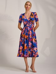 Jolie Moi Sky Blue Short Sleeve Printed Jersey Midi Dress - Image 5 of 6