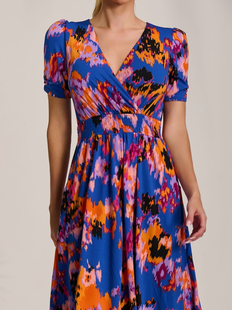 Jolie Moi Sky Blue Short Sleeve Printed Jersey Midi Dress - Image 6 of 6