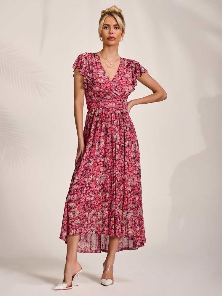 Jolie Moi Pink Dip Hem Mesh Maxi Dress - Image 1 of 6 Jolie Moi Pink Dip Hem Mesh Maxi Dress - Image 1 of 6
