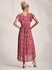 Jolie Moi Pink Dip Hem Mesh Maxi Dress - Image 2 of 6