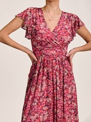 Jolie Moi Pink Dip Hem Mesh Maxi Dress - Image 3 of 6