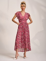 Jolie Moi Pink Dip Hem Mesh Maxi Dress - Image 4 of 6