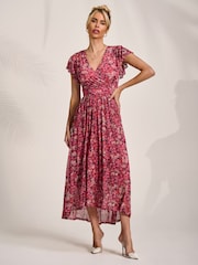 Jolie Moi Pink Dip Hem Mesh Maxi Dress - Image 5 of 6