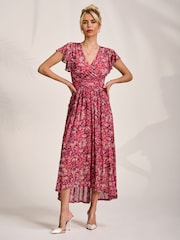 Jolie Moi Pink Dip Hem Mesh Maxi Dress - Image 6 of 6