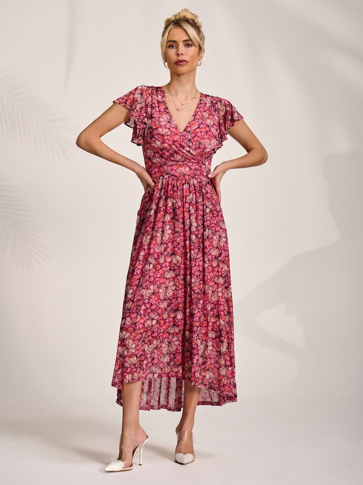 Jolie Moi Pink Dip Hem Mesh Maxi Dress - Image 6 of 6 Jolie Moi Pink Dip Hem Mesh Maxi Dress - Image 6 of 6