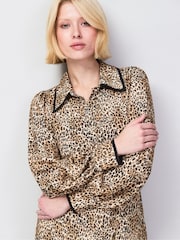 Ro&Zo Brown Petite Petite Leopard Print Seam Detail Shirt Dress - Image 6 of 8