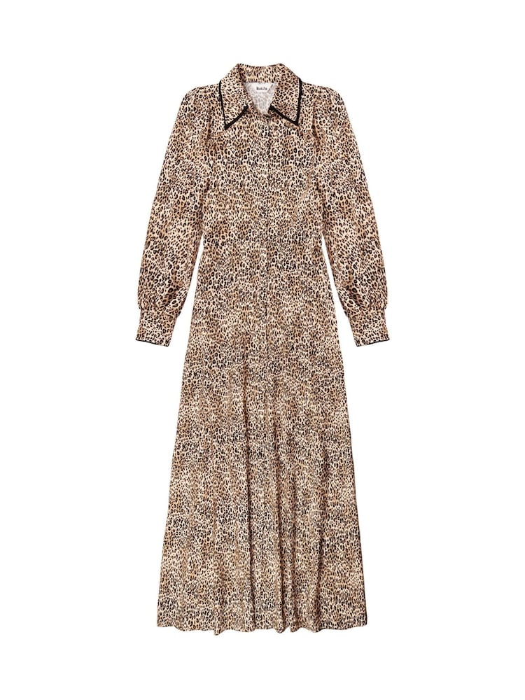 Ro&Zo Brown Petite Petite Leopard Print Seam Detail Shirt Dress - Image 8 of 8