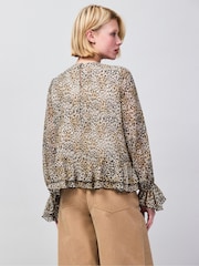 Ro&Zo Brown Leopard Print Ruffle Hem Chiffon Blouse - Image 3 of 5