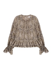 Ro&Zo Brown Leopard Print Ruffle Hem Chiffon Blouse - Image 5 of 5