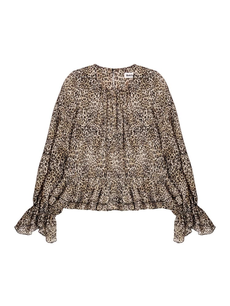 Ro&Zo Brown Leopard Print Ruffle Hem Chiffon Blouse - Image 5 of 5