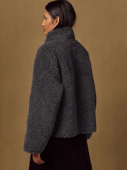 Charcoal Grey Funnel Neck Zip Through Borg Jacket - Image 4 of 9