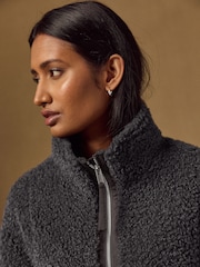 Charcoal Grey Funnel Neck Zip Through Borg Jacket - Image 5 of 9