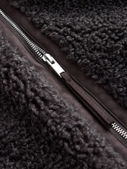 Charcoal Grey Funnel Neck Zip Through Borg Jacket - Image 7 of 9