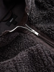 Charcoal Grey Funnel Neck Zip Through Borg Jacket - Image 8 of 9