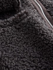Charcoal Grey Funnel Neck Zip Through Borg Jacket - Image 9 of 9