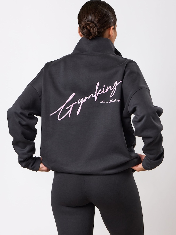 Gym King Grey Script Mindset 1/4 Zip Funnel Jumper - Image 2 of 2