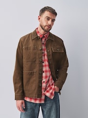 Chocolate Brown Canvas Cord Collar Shacket - Image 1 of 9