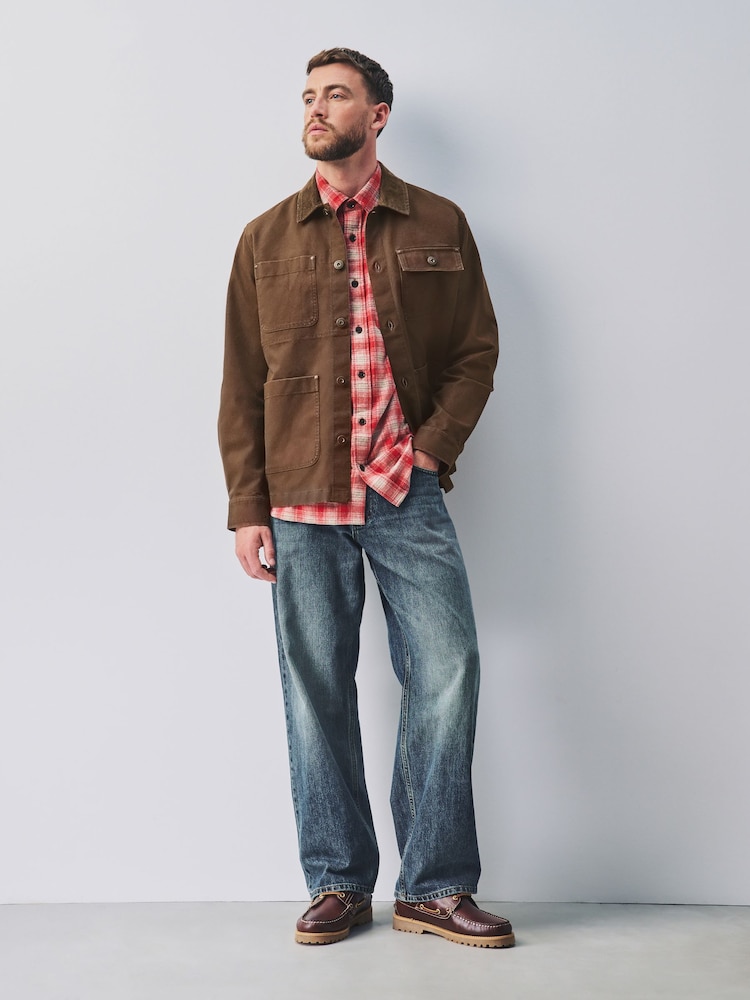 Chocolate Brown Canvas Cord Collar Shacket - Image 2 of 9 Chocolate Brown Canvas Cord Collar Shacket - Image 2 of 9
