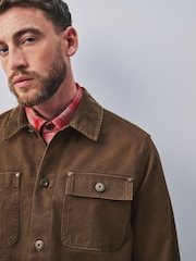Chocolate Brown Canvas Cord Collar Shacket - Image 4 of 9