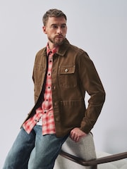 Chocolate Brown Canvas Cord Collar Shacket - Image 5 of 9