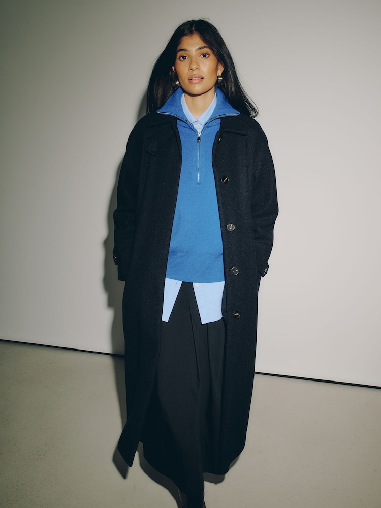 Navy Belted Unlined Coat - Image 2 of 6