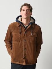 Brown Quilted Cord Borg Lined Hoodie Shacket - Image 1 of 9
