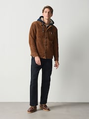 Brown Quilted Cord Borg Lined Hoodie Shacket - Image 2 of 9