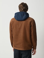 Brown Quilted Cord Borg Lined Hoodie Shacket - Image 3 of 9