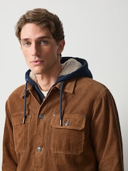 Brown Quilted Cord Borg Lined Hoodie Shacket - Image 4 of 9