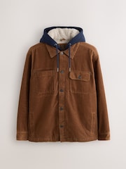 Brown Quilted Cord Borg Lined Hoodie Shacket - Image 6 of 9