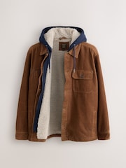 Brown Quilted Cord Borg Lined Hoodie Shacket - Image 7 of 9