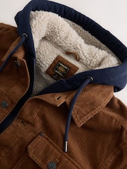 Brown Quilted Cord Borg Lined Hoodie Shacket - Image 8 of 9