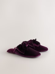 أحمر عنابي - Velvet Bow Faux Fur Lined Mule Slippers - صورة 7 من 10