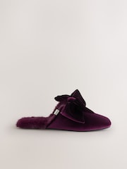 أحمر عنابي - Velvet Bow Faux Fur Lined Mule Slippers - صورة 8 من 10