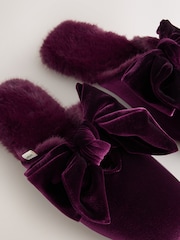 أحمر عنابي - Velvet Bow Faux Fur Lined Mule Slippers - صورة 9 من 10