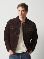 朱古力啡色 - Quilted Cord Borg Lined Shacket - 圖片 1，共 5