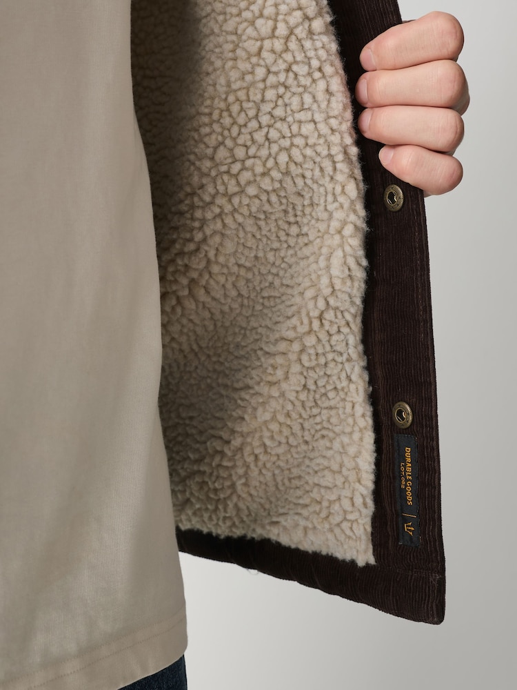 朱古力啡色 - Quilted Cord Borg Lined Shacket - 圖片 2，共 5