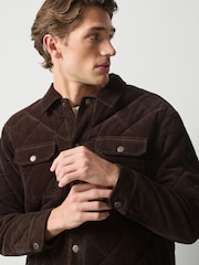 朱古力啡色 - Quilted Cord Borg Lined Shacket - 圖片 5，共 5