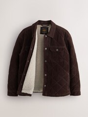 Chocolate Brown Quilted Cord Borg Lined Shacket - Image 7 of 9