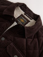 Chocolate Brown Quilted Cord Borg Lined Shacket - Image 8 of 9